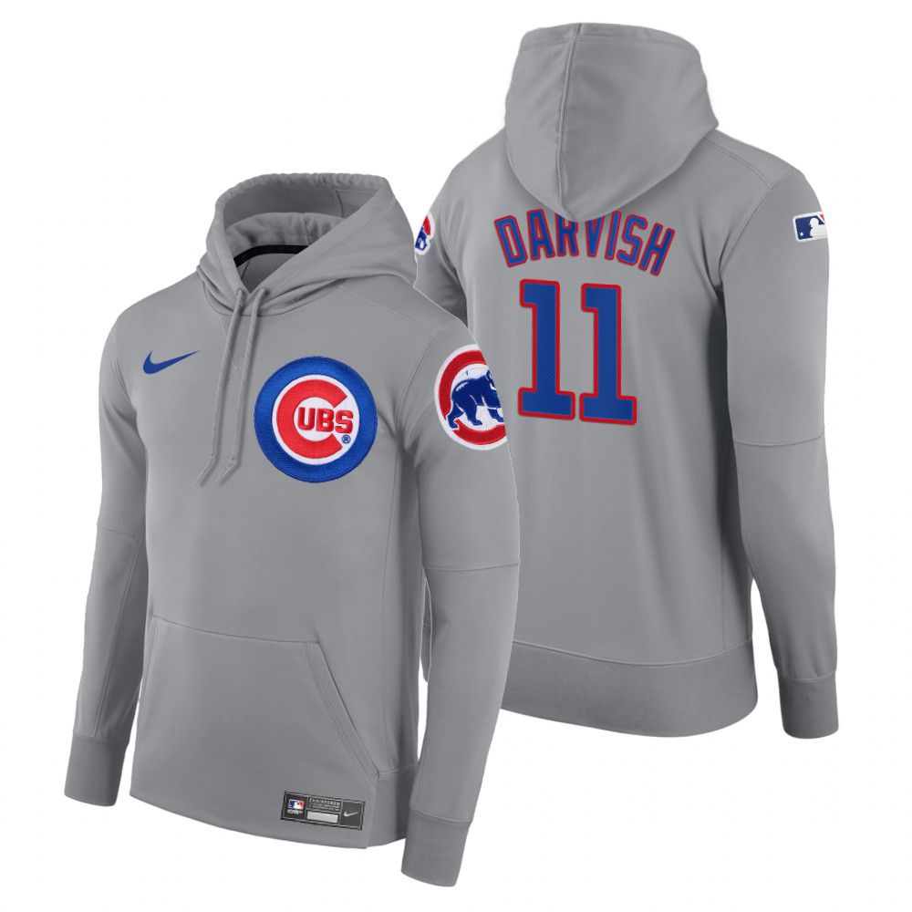 Men Chicago Cubs #11 Darvish gray road hoodie 2021 MLB Nike Jerseys->customized mlb jersey->Custom Jersey